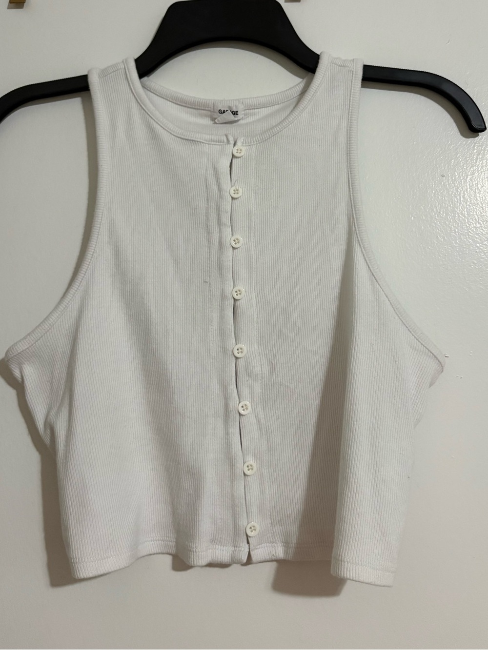 Garage White Ribbed Button-Front Tank Top
